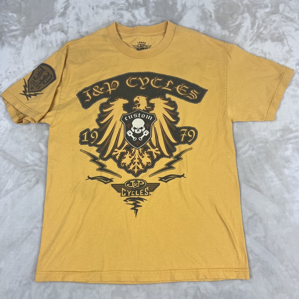 Y2K J&P Cycles Shirt Adult Large Yellow/Orange Cotton Biker‎ Grunge Streetwear